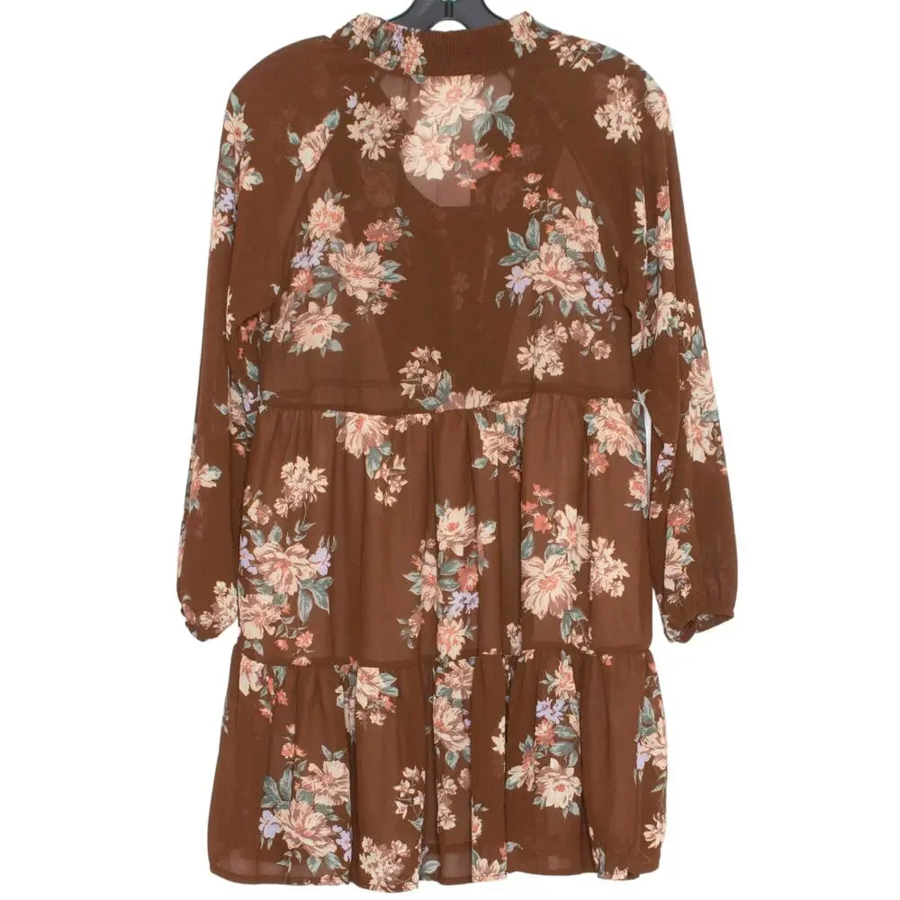 NWT American Eagle Dress Floral Cottage Boho Romantic Feminine Prairie Brown XS